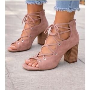 Vince Camuto Nahara Suede Block Heel Sandals Dry Rose Size  8 New